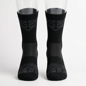 Black Crew Basketball Socks Geometric Pattern Breathable Polyester Spandex Adult Summer Sport Wear - Product Image 1