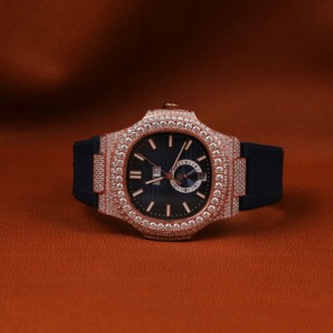 Luxury VVS Moissanite Diamond Diver <b>Watch</b> Rose Gold Fully Iced Cushion Case Glass Analog Moonphase Rubber Strap Sport Hip Hop - Product Image 1