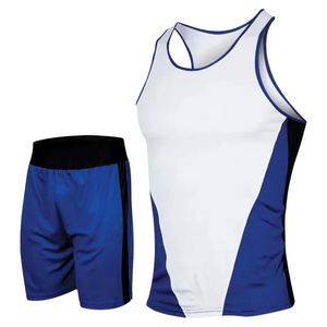 Ensemble de maillot de football personnalisé sublimé pour homme, débardeur sans manches blanc et bleu avec short à taille élastique, anti-humidité - Product Image 4