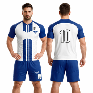Custom Soccer Uniform 2026 Blue White Football <b>Kit</b> Men Team Jersey Shorts Set Breathable Training Match Wear - Product Image 1