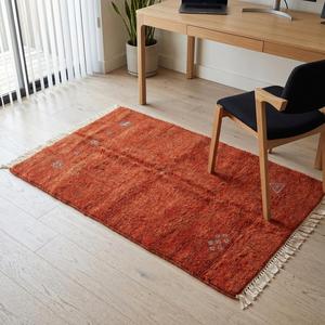 Premium Rust Red Hand Knotted Wool Area Rug Minimalist Floral Flat Pile Luxury Decorative Carpet with Fringe Tassels - Product Image 5