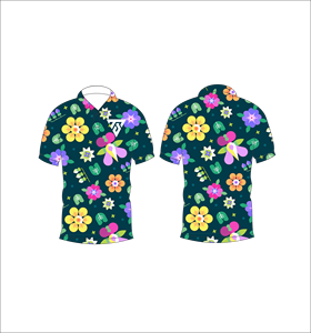Polo pour homme à imprimé floral multicolore bleu marine foncé, manches courtes, décontracté, pour l'été, pour le golf - Product Image 3