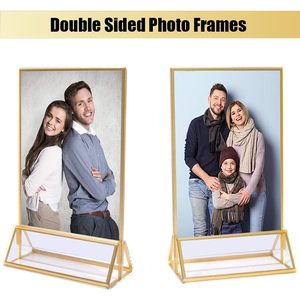 Support de signalétique en verre A5 doré, présentoir 5,9x8,2 pouces, base stable, support de table pour menu, carte de prix, photo - Product Image 4