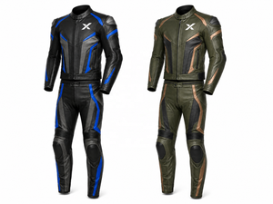 Combinaison de moto en cuir deux pièces avec fermeture éclair |   Noir Orange |   Logo X |   Fabricant OEM ODM |   Design haut de gamme |   Vêtements de course - Product Image 5
