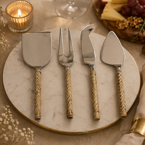 Juego de Cubiertos de Acero Inoxidable con Mangos de Ratán, Diseño de Lujo, Aptos para Lavavajillas y Congelador, Ligeros y Portátiles: Cuchara/Tenedor/Cuchillo/Palillos - Product Image 1