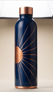 Botella de Cobre Puro con Recubrimiento de Esmalte y Logotipo Personalizado, Base Azul Marino, Diseño de Sol Radiante, Bebida Deportiva Ayurvédica para el Bienestar, OEM - Product Image 5