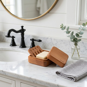 Porte-savon en bois avec fentes de drainage, support à savon en bois naturel pour salle de bain, douche, évier de cuisine, logo personnalisé OEM - Product Image 2