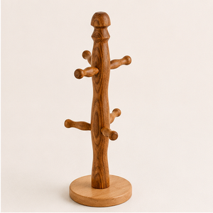 Natural Rustic Wooden Mug Rack <b>Tree</b> Handcrafted Farmhouse Coffee Cup Stand Space-Saving <b>Tabletop</b> Hanger for Mugs & Accessories - Product Image 1