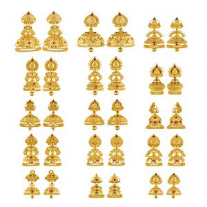 Pendientes Jhumka de Oro Sólido de 22K para Mujer, Oro Amarillo 916 Auténtico, Joyería Nupcial India, Pendientes Colgantes Tradicionales con Filigrana - Product Image 1