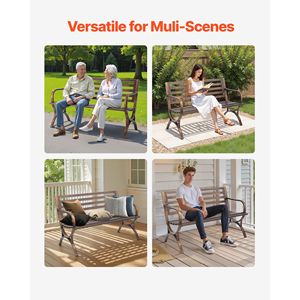 Panca da Esterno in Acciaio al Carbonio da 50 Pollici con Schienale a Doghe e Braccioli con Bordi Arrotondati, Arredo da Giardino Resistente alle Intemperie - Product Image 3