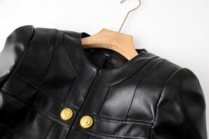 Trending 2026 Black <b>Leather</b> <b>Jacket</b> <b>Long</b> Sleeve Double Breasted Collarless Slim Fit Short Coat Biker Style Women's <b>Leather</b> <b>Jacket</b> - Product Image 3