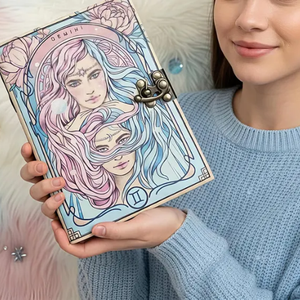 Journal en cuir imprimé Zodiaque Gémeaux, fait main, Grimoire d'astrologie, couverture rigide, Antique Shadows, Cadeau de Pâques, Bordure festonnée - Product Image 6