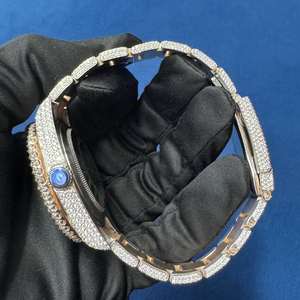 Montre BOJ R.O.L.E.X.02 à chiffres arabes, bicolore, plaquée or rose, de luxe, à quartz, analogique, en acier inoxydable, mécanique, style hip-hop, avec cristaux - Product Image 5