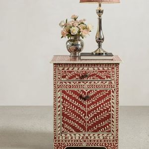 <b>Pink</b> Bone Inlay Nightstand One Drawer Two Door <b>Bedside</b> <b>Table</b> Modern Bedroom Furniture - Product Image 1