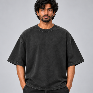Custom Vintage Washed Heavyweight Cotton Tee <b>Men</b> Oversized Drop Shoulder Boxy Fit <b>Crew</b> <b>Neck</b> Casual Streetwear <b>T</b> <b>Shirt</b> Style - Product Image 3