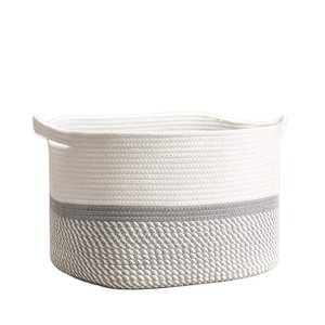 Grand panier à linge en métal en tissu de grande taille avec logo personnalisé paniers de rangement tissés en corde de jute coton pliable jouets de salon sales - Product Image 1