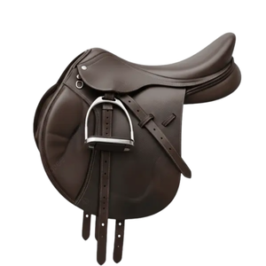 Selle d'équitation anglaise haut de gamme en cuir véritable pour le saut d'obstacles, équipement équestre avec étriers, siège confortable pour l'entraînement - Product Image 2