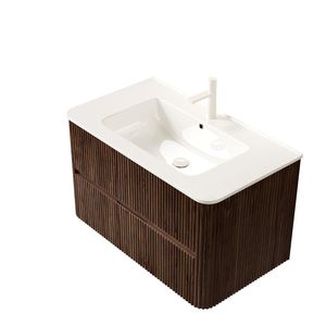 Mobile bagno sospeso NOOR da 36 pollici in compensato con 2 cassetti e lavabo in ceramica bianca - NOOR 36 pollici - Product Image 4