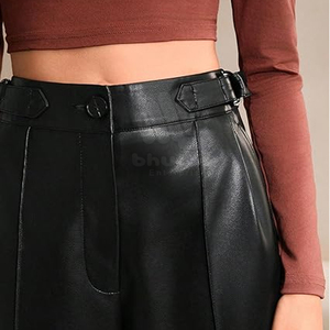 Pantalon en cuir respirant éco-responsable taille haute pour femme, couleur rose, collection automne-hiver, service OEM de personnalisation des couleurs, vente en gros - Product Image 6