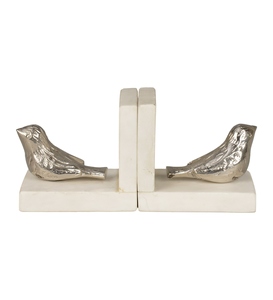 Latest design cast Aluminium bird bookends white marble base nickel plated vintage style decorative bird bookend bookshelf - Product Image 1