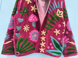 MONIT MARKETING Blouson Bomber en Velours Suzani Réversible Brodé à la Main Style Bohème Vintage Floral Été Automne Hiver Coton Ethnique - Product Image 2