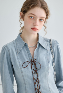 Jean en denim décontracté bleu en coton respirant à manches longues coupe droite pour femme, style vintage, idéal été et printemps, avec boutons – Meilleures ventes - Product Image 4
