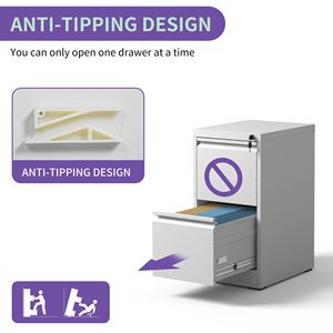 Armadietto Verticale in Metallo a 2 Cassetti con Serratura per Documenti A4/Letter, per Ufficio o Casa, Armadietto Verticale in Acciaio - Product Image 5