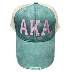 Gorra Trucker AKA Skee Wee Rosa y Blanca de Malla, Gorra de Béisbol Ajustable con Cierre a Presión, Gorro Casual para Mujer de la Hermandad Griega - Product Image 1