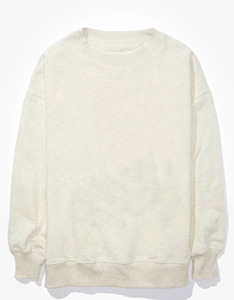 Sweat-shirt blanc en coton surdimensionné à épaules tombantes pour femme, couleur unie, col rond, manches longues, tricoté, respirant, haut d'été - Product Image 2