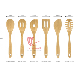 Ensemble d'ustensiles de cuisine en bois naturel de qualité supérieure, cuillère, spatule et lopette durables - Kit artisanal de 6 pièces pour les gourmands soucieux de l'environnement - Product Image 3