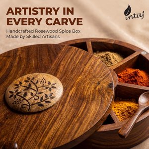 Sheesham Wood Floral Burnt Kitchen Decorative Masala <b>Box</b> Masala Dani Utility <b>Spice</b> <b>Box</b> Set Perfect Gift for Her Mom Christmas - Product Image 5