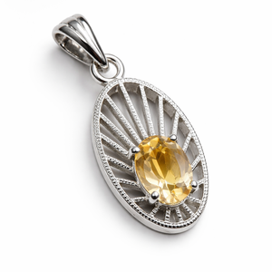 Pendentif ovale en citrine plaqué rhodium en argent sterling, tendance, vente en gros, fait main, cadeau minimaliste POUR ELLE, bijoux de février - Product Image 3