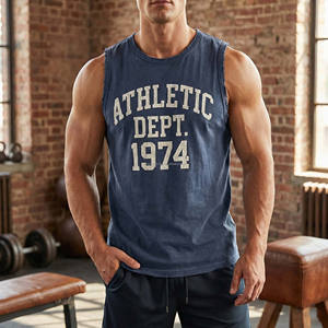 เสื้อกล้ามออกกำลังกายผู้ชายสไตล์วินเทจแบบย้อมสีซีดขาดๆ ขอบดิบ ไม่มีแขน สตรีทแวร์ ผ้าฝ้าย 100% แห้งเร็ว รับผลิตตามแบบ OEM - Product Image 6