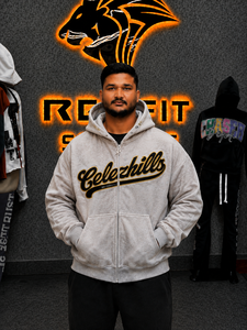 Sweat à capuche pour homme REKFIT, gris, imprimé palmiers, fermeture éclair, coupe ample, décontracté, pour l'automne - Product Image 5
