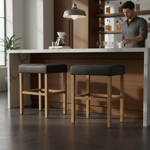 Tabouret de bar moderne en cuir PU sans dossier, tabouret de comptoir rembourré pour cuisine - Product Image 2