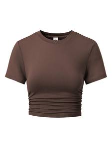 เสื้อครอปท็อปแฟชั่นผ้าฝ้ายผสมสแปนเด็กซ์สีน้ำเงิน คอกลม แขนสั้น สำหรับผู้หญิง ถักทอแบบสบายๆ เหมาะสำหรับฤดูร้อน ระบายอากาศได้ดี รับสกรีนโลโก้ - Product Image 3