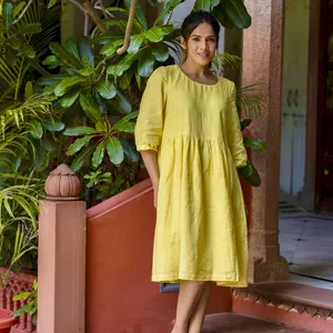 Vestido Maxi Informal de Verano para Mujer, Estilo Bohemio, de Algodón y Lino, Cuello Redondo, Manga 3/4 - Product Image 2