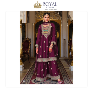 Bulk Exporter Selling <b>Top</b> Quality Wedding Wear Collection of Heavy Chinnon Silk Sharara Suit with Embroidery Work for Women - Product Image 3