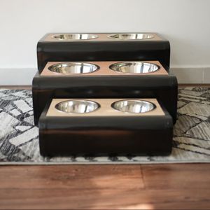 Distributeur de nourriture pour animaux de compagnie personnalisé, écologique, non automatique, double bol en acier inoxydable, 1L, portable, forme rectangulaire, pieds en métal noir - Product Image 2