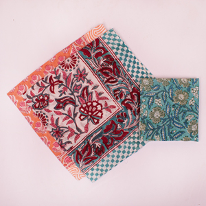 Hand Block Printed Cotton <b>Bandana</b> Fashion Style Gradient Color Flowers Leaf Eco-Friendly Travel Scarf 21x21 Inch Womens Wraps - Product Image 2