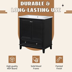 Mueble de Baño Multifuncional de 30 Pulgadas con Lavabo, Estructura Sólida, Puertas y Cajón de MDF - Product Image 6