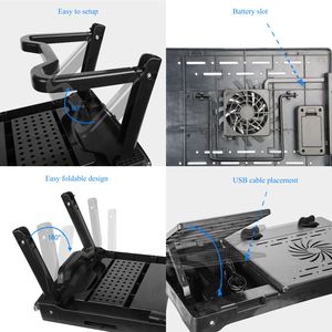 Foldable Laptop <b>Table</b> with Cooling Fan LED Light and 4 USB Ports <b>Bed</b> Notebook Desk & Breakfast Snacking Tray Storage - Product Image 4
