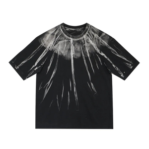 <b>Men's</b> Oversized <b>Tie</b>-Dye Short Sleeve T-Shirt O-Neck Knitted Street Style <b>Black</b> White Pattern Regular Fit - Product Image 1