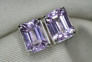 Certified Natural Kunzite Earrings Sterling <b>Silver</b> <b>Studs</b> Real Gemstone Princess Asscher Cut Jewelry Gift For Her - Product Image 5