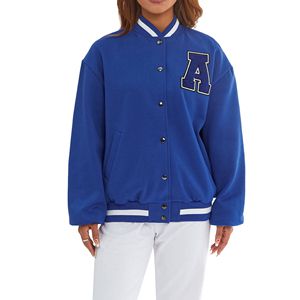 Veste universitaire pour femme, couleur unie, logo sur le devant, col rabattu, manches longues, polyester, vêtement d'extérieur pour l'automne - Product Image 1