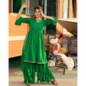 Ensemble Kurta vert frais en tissu mousseline taille XS - Product Image 2