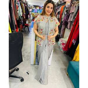 Sari listo para usar con trabajo de bordado para fiestas y eventos nocturnos - Product Image 4