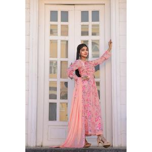 ชุดราตรีพิมพ์ลายสำหรับงานดีไซน์เนอร์มีลายคอผ้าด้านล่างพร้อมสีพีช Dupatta - Product Image 4