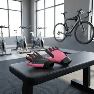 Gants de cyclisme et de gym Speed One Sports à demi-doigts, rose et noir, en PU, unisexe, respirants, confortables, pour l'entraînement estival - Product Image 4