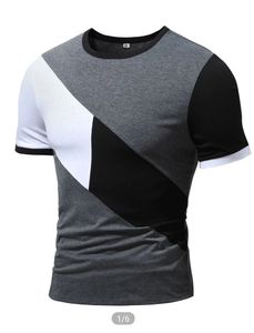 Camiseta de Hombre con Bloques de Color Geométricos, Manga Corta, Cuello Redondo, Corte Ajustado, Estilo Casual Urbano, 100% Algodón Tejido Transpirable - Product Image 2